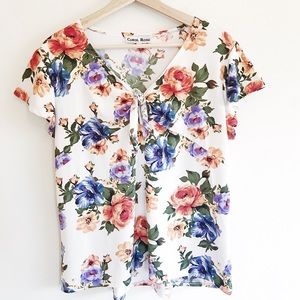 Carol Rose Floral Blouse Bow Tie Neck XL